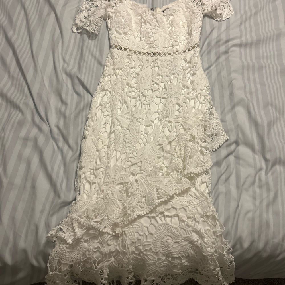 Lulu's White Lace Midi Dress
